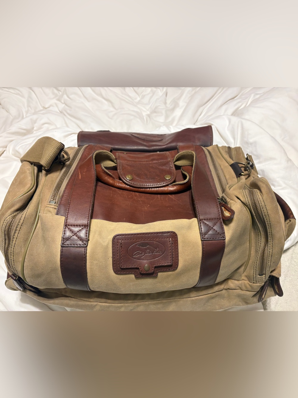 Bob Timberlake Leather-Trim Canvas Duffel Bag in Tan & Brown